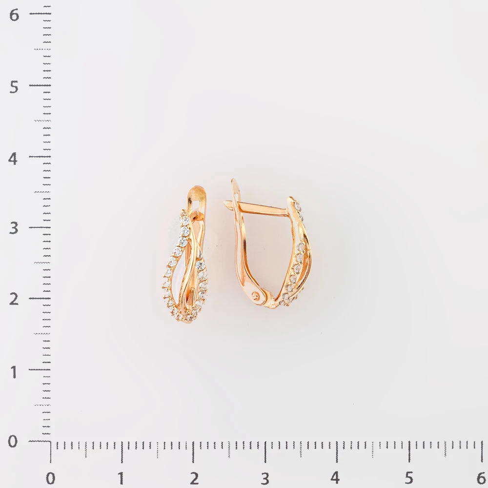 Серьги с фианитом из красного золота 585 пробы