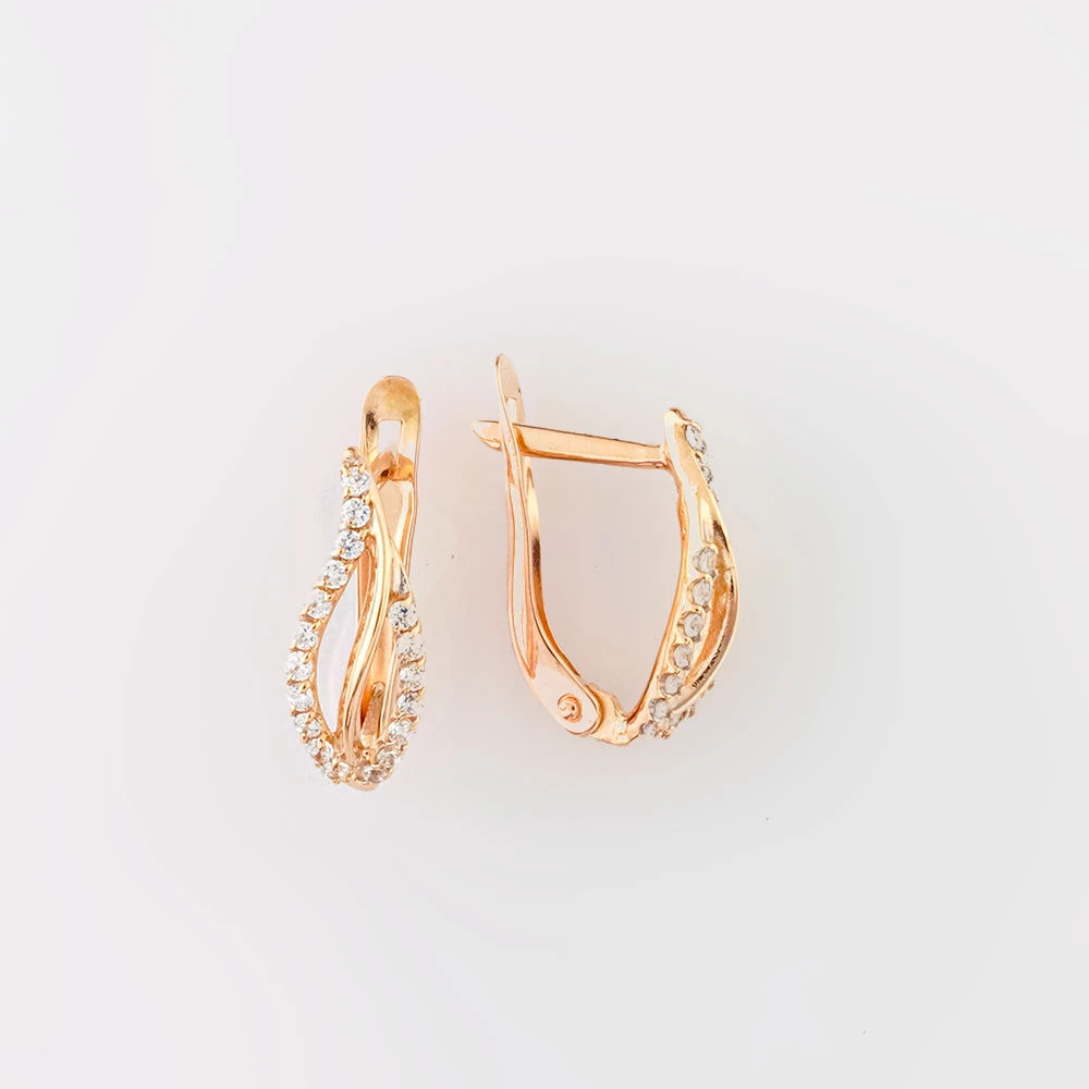 Серьги с фианитом из красного золота 585 пробы