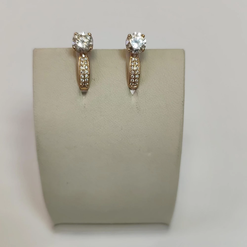 Серьги с фианитом из красного золота 585 пробы