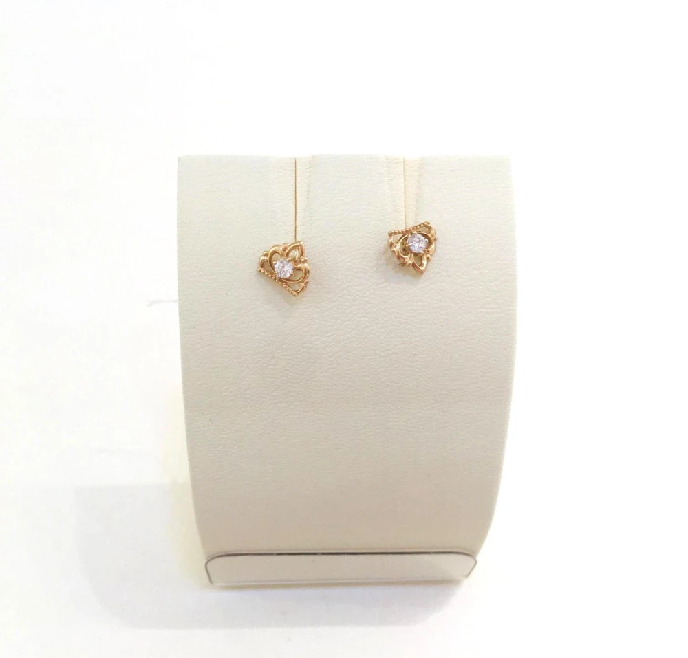 Серьги с фианитом из красного золота 585 пробы