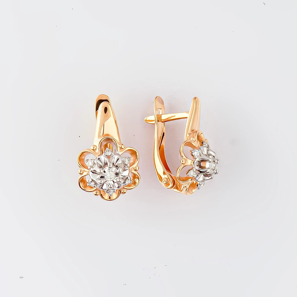 Серьги с бриллиантом из красного золота 585 пробы