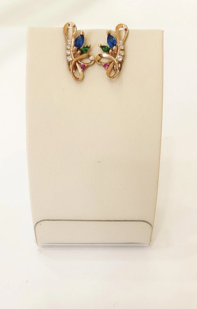 Серьги с фианитом из красного золота 585 пробы