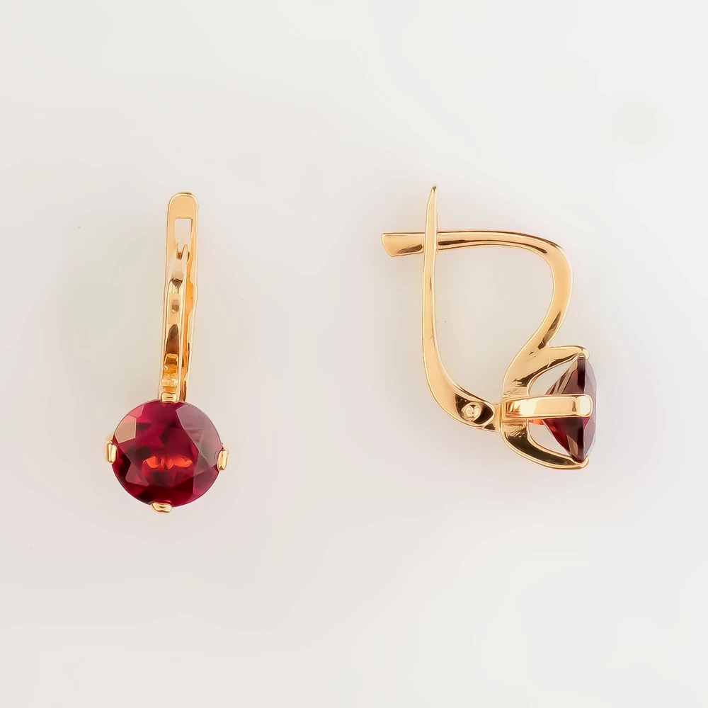 Серьги с гранатом из красного золота 585 пробы