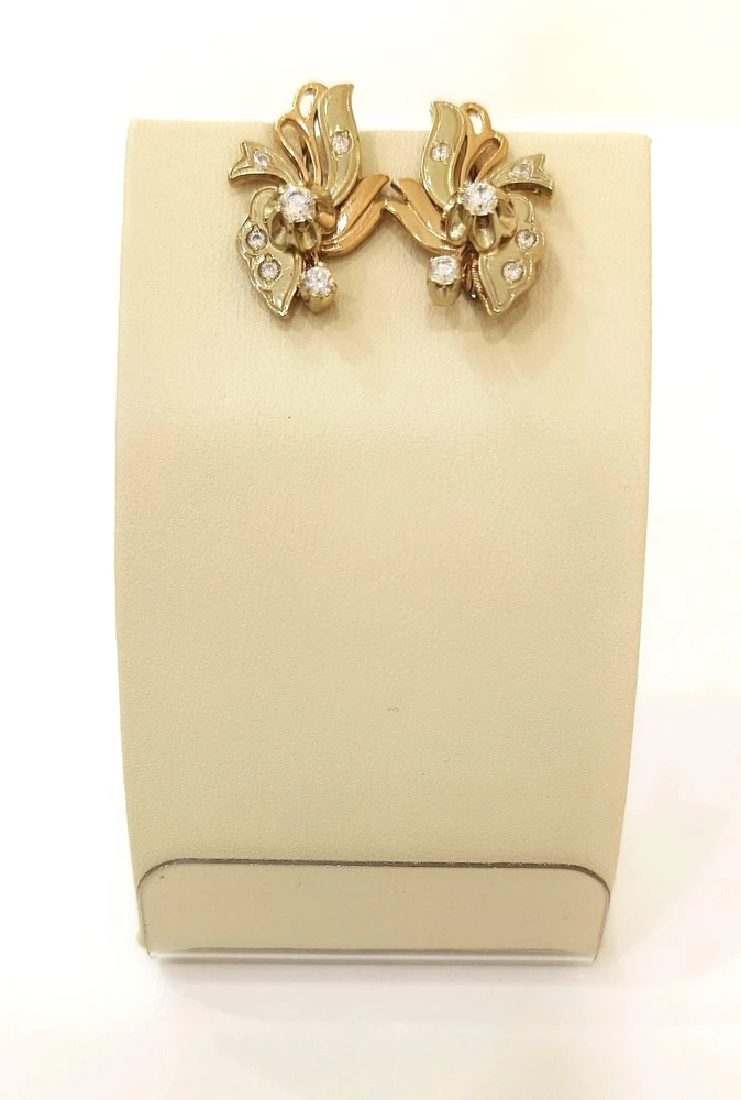 Серьги с фианитом из красного золота 585 пробы