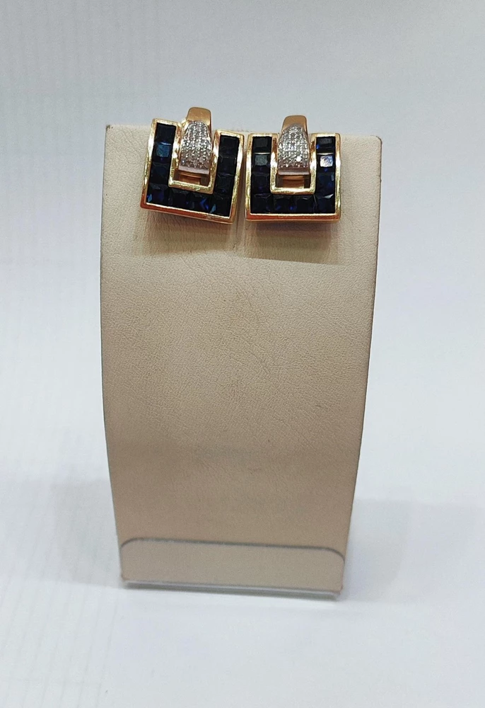 Серьги с сапфиром синтетическим из желтого золота 585 пробы