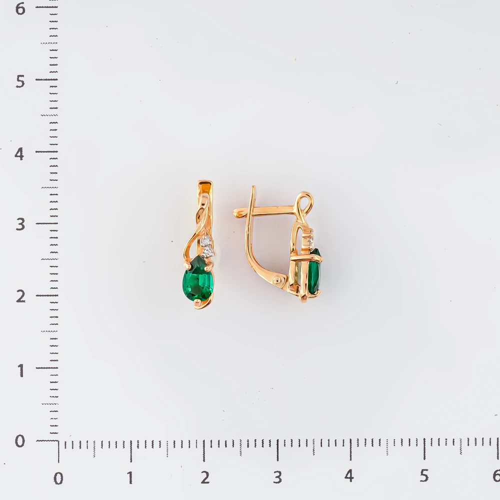 Серьги с изумрудом синтетическим из красного золота 585 пробы