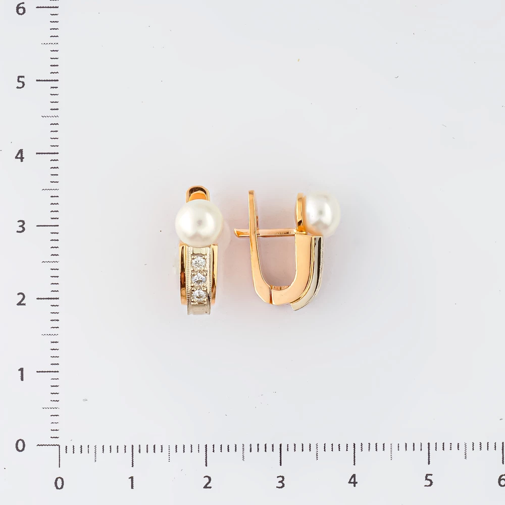 Серьги с культивированным жемчугом из красного золота 585 пробы