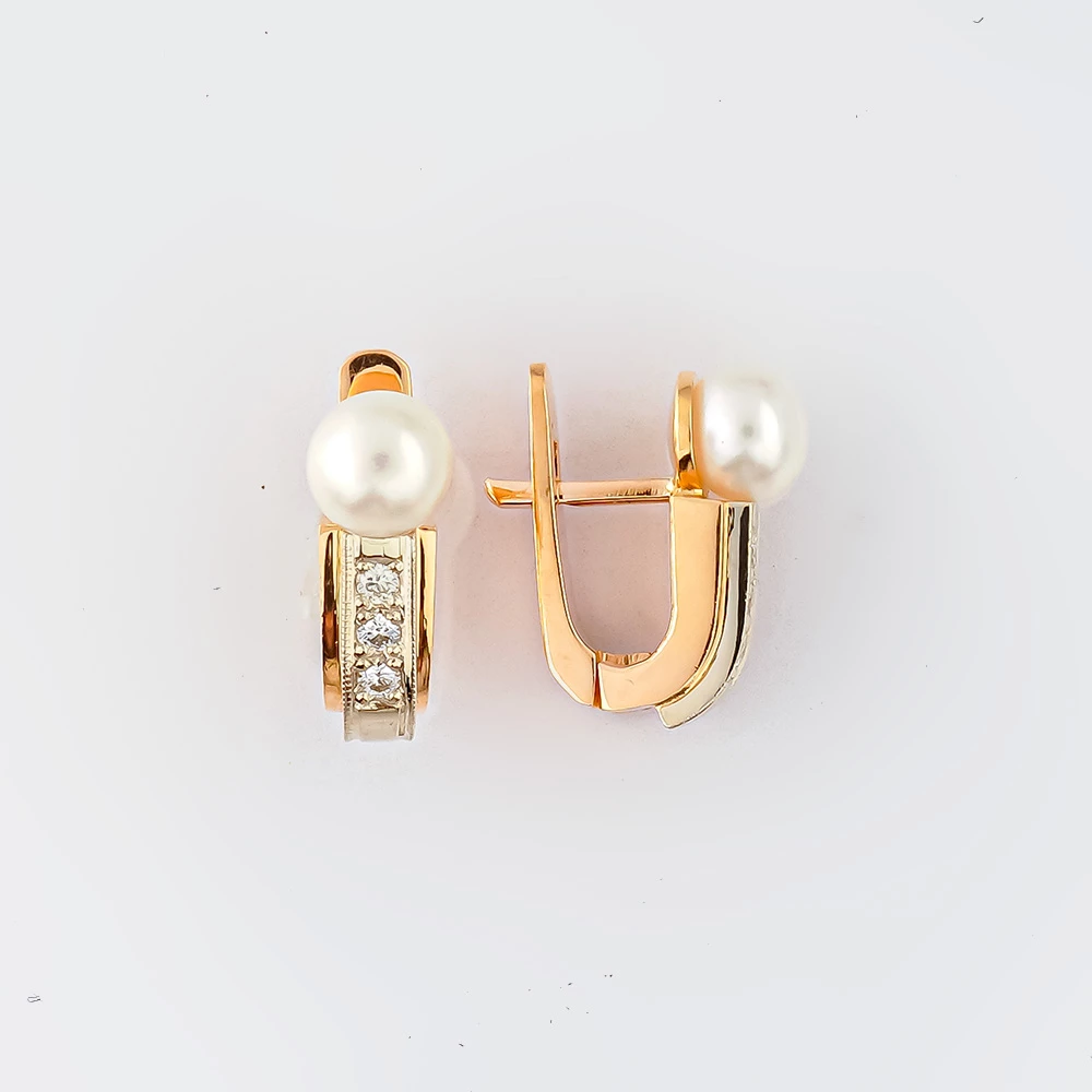 Серьги с культивированным жемчугом из красного золота 585 пробы