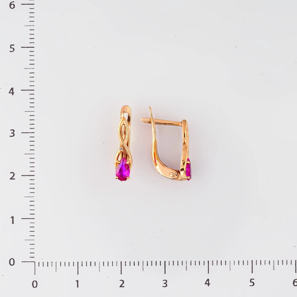 Серьги с рубином синтетическим из красного золота 375 пробы