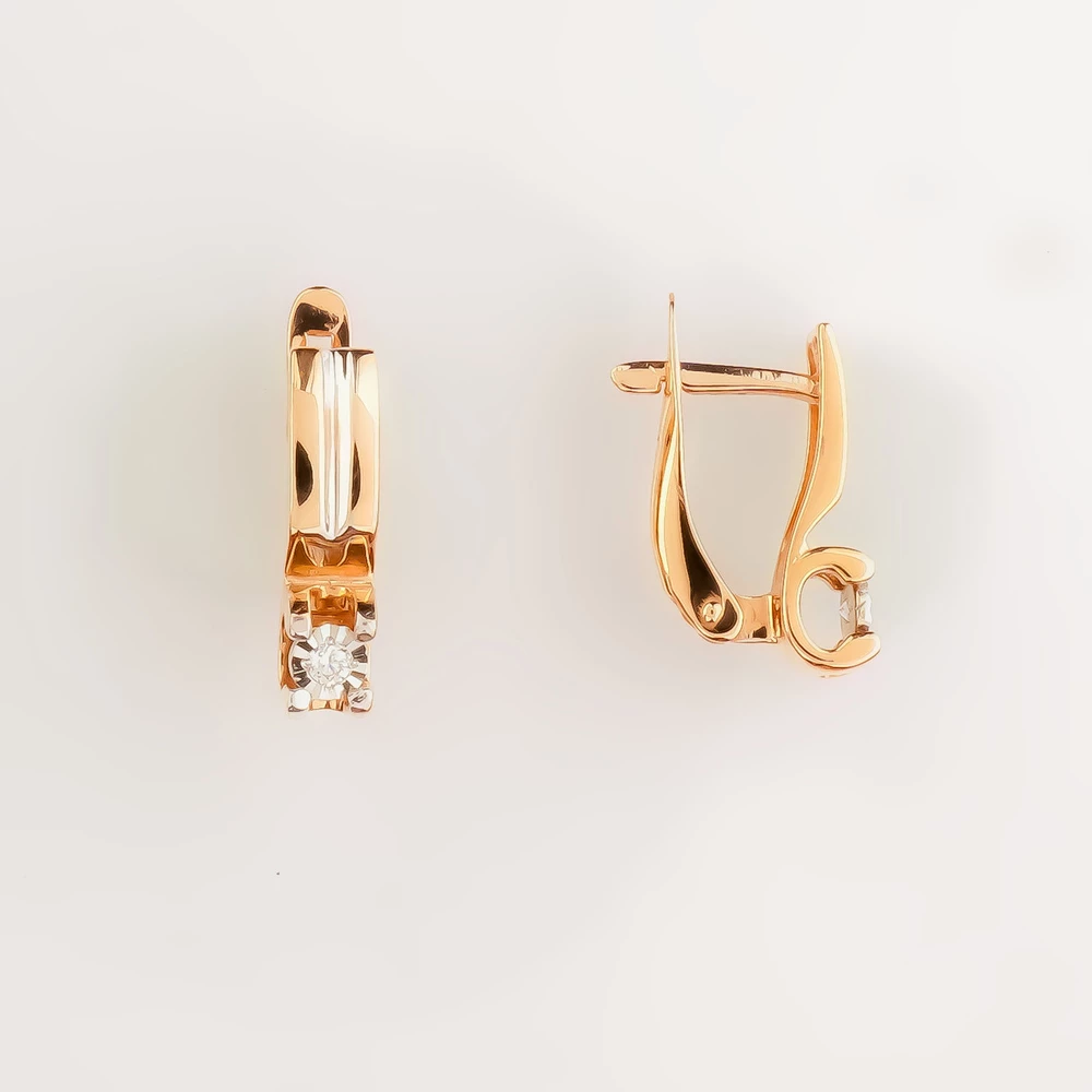 Серьги с бриллиантом из красного золота 375 пробы