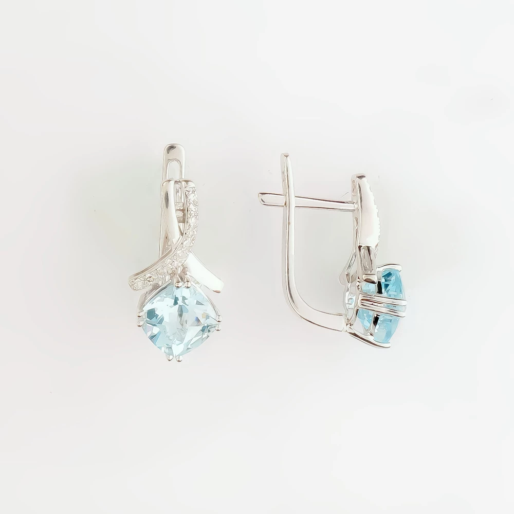 Серьги с топазом из белого золота 585 пробы