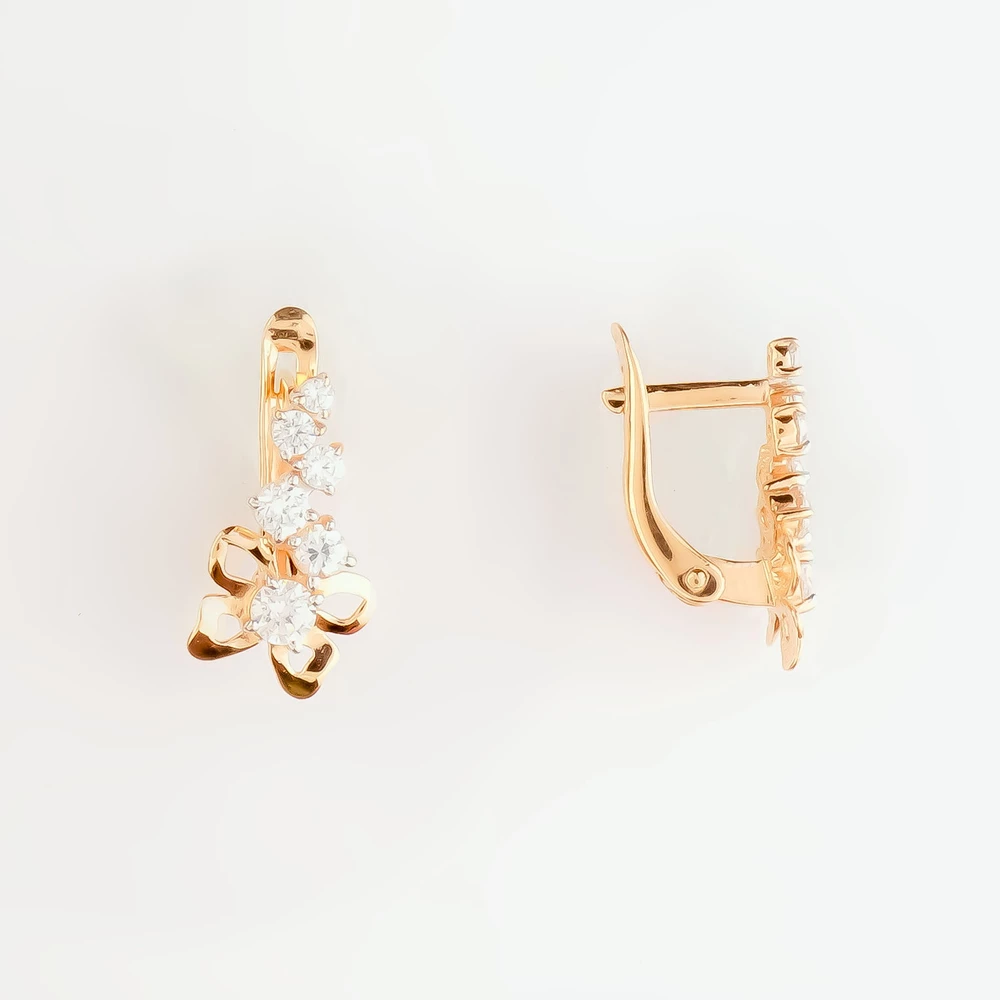 Серьги с фианитом из красного золота 585 пробы