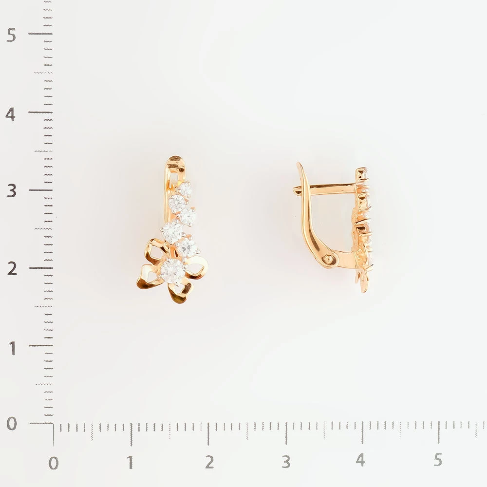 Серьги с фианитом из красного золота 585 пробы