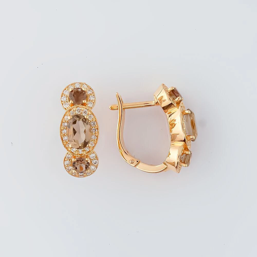 Серьги с раух-топазом из красного золота 585 пробы