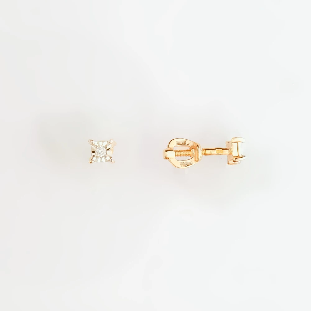 Серьги с бриллиантом из красного золота 585 пробы