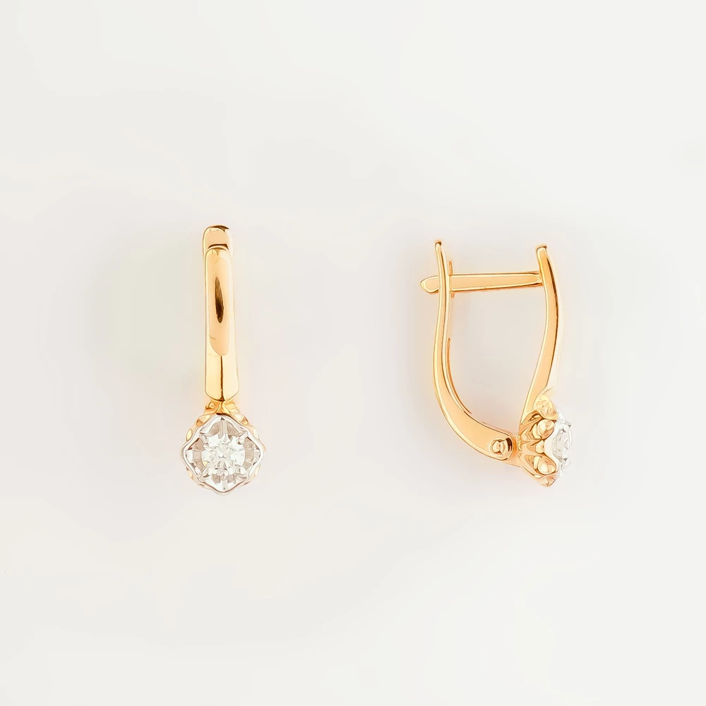 Серьги с бриллиантом из красного золота 585 пробы