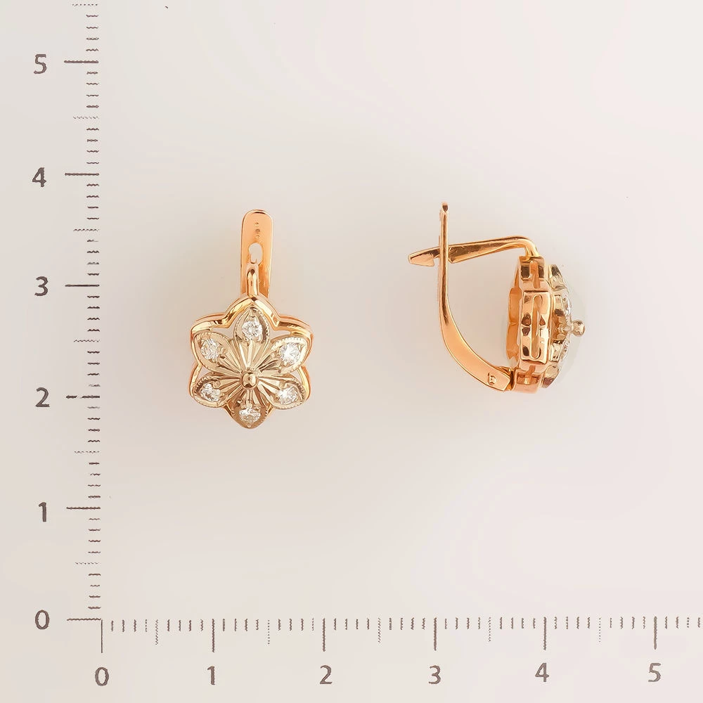 Серьги с бриллиантом из красного золота 585 пробы