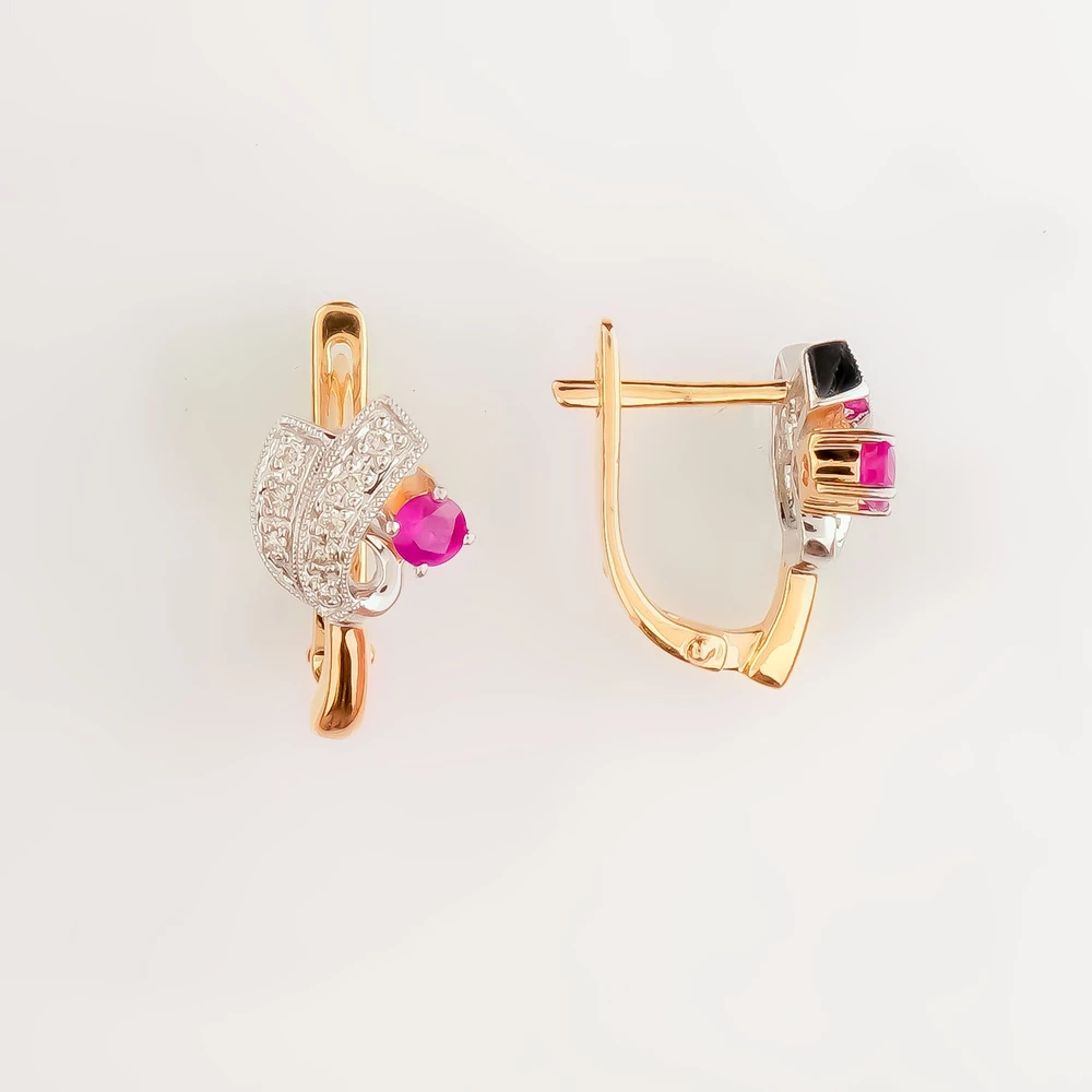 Серьги с рубином из красного золота 585 пробы