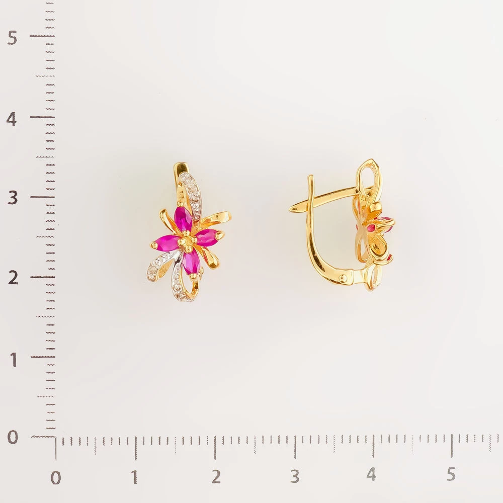 Серьги с рубином из желтого золота 585 пробы