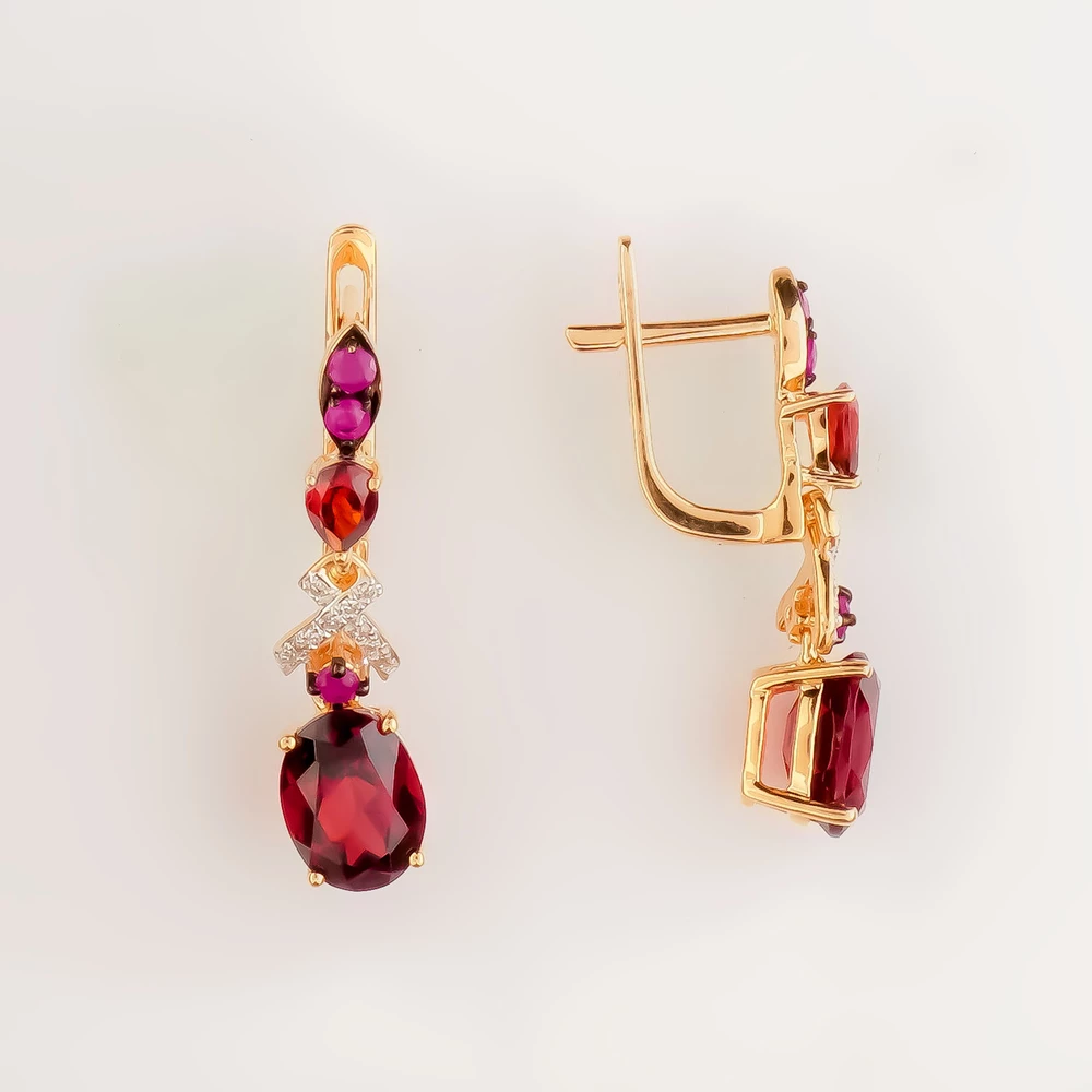 Серьги с гранатом из красного золота 585 пробы