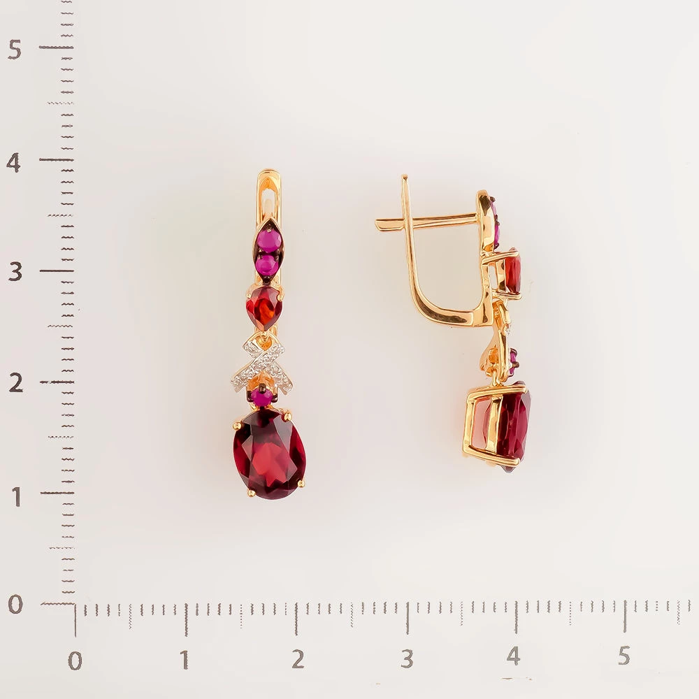 Серьги с гранатом из красного золота 585 пробы