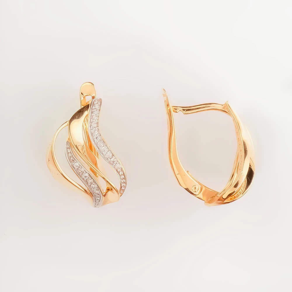 Серьги с фианитом из красного золота 585 пробы