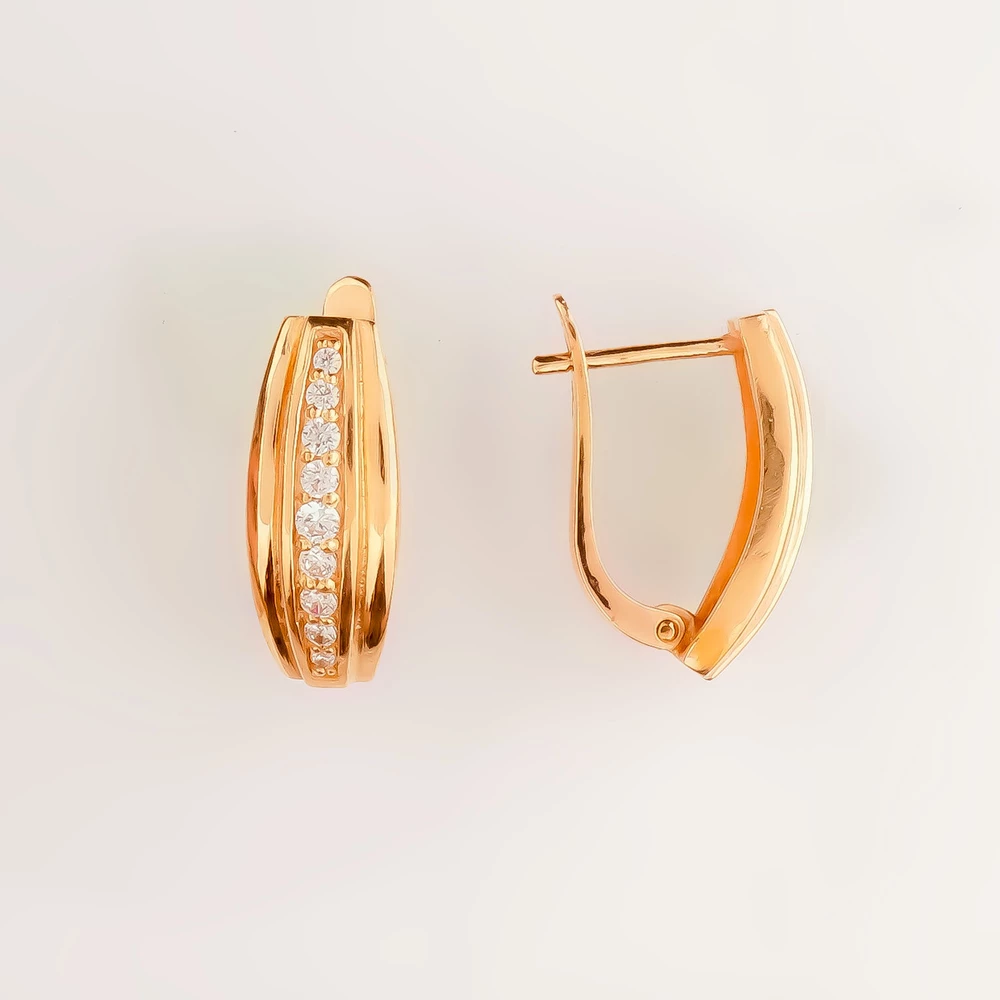 Серьги с фианитом из красного золота 585 пробы