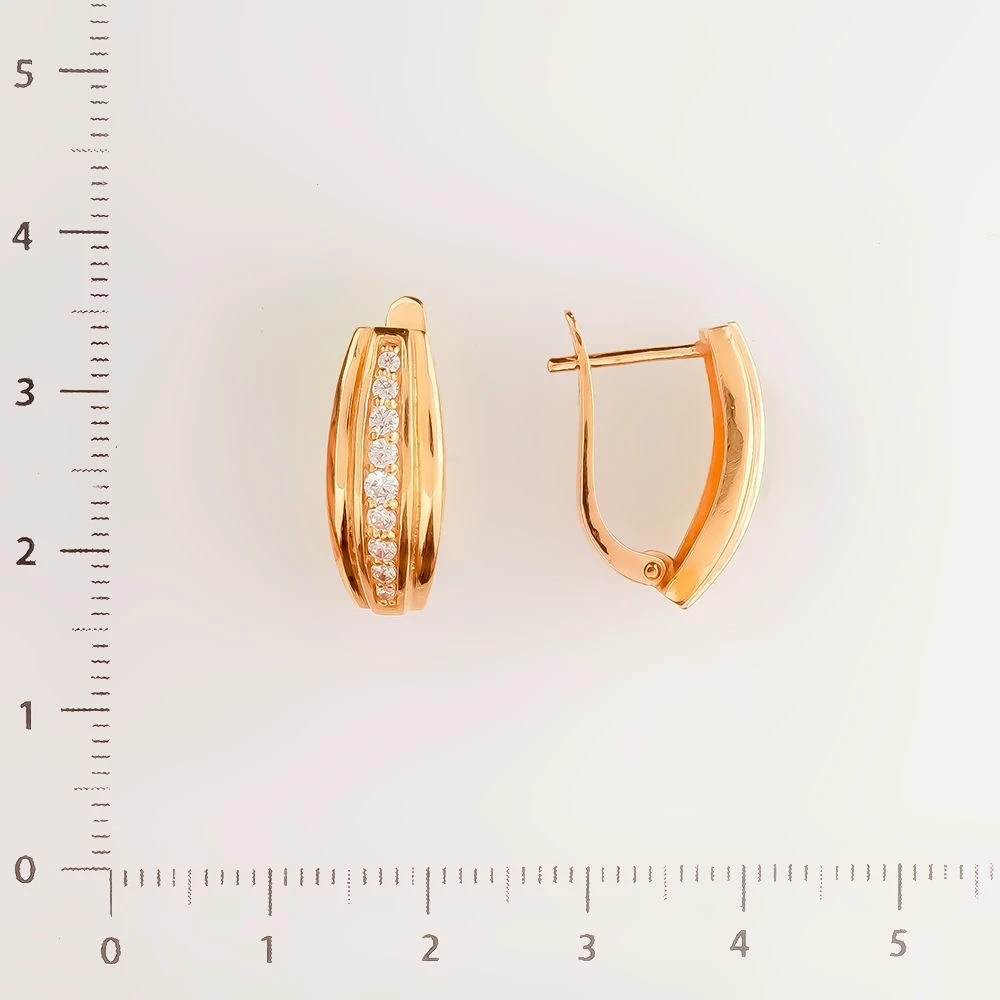 Серьги с фианитом из красного золота 585 пробы