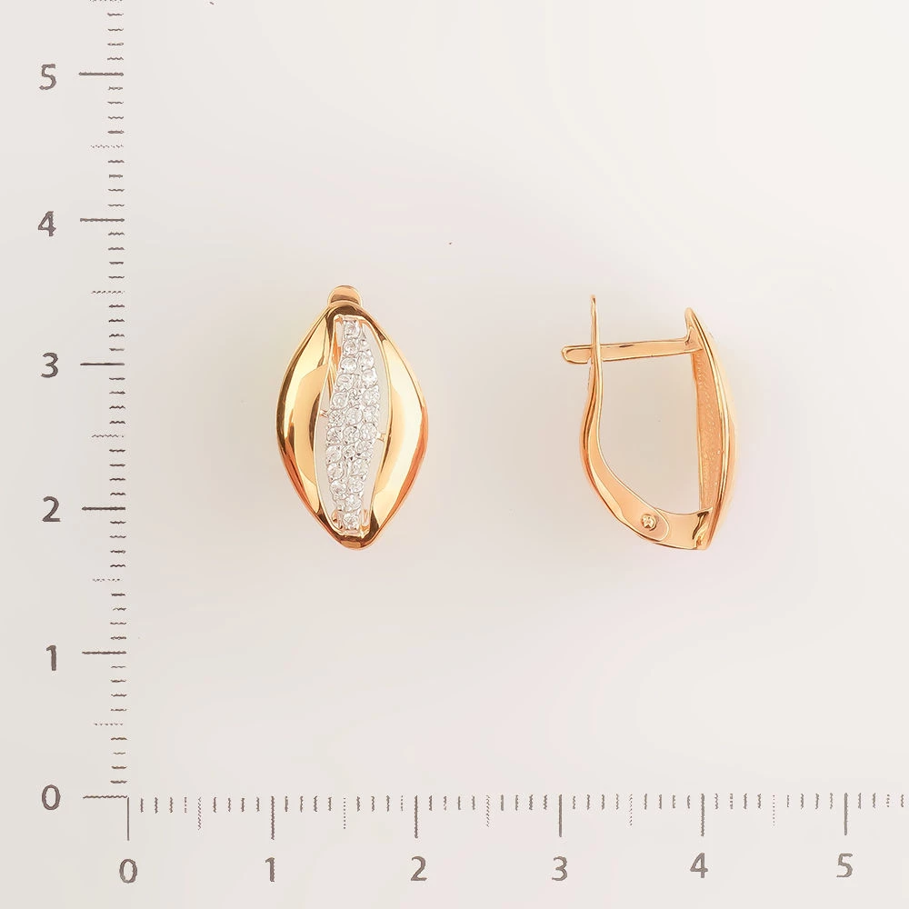 Серьги с фианитом из красного золота 585 пробы