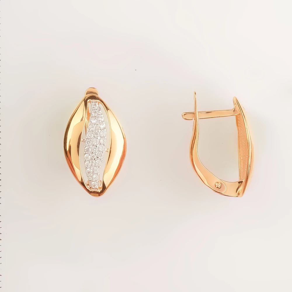 Серьги с фианитом из красного золота 585 пробы