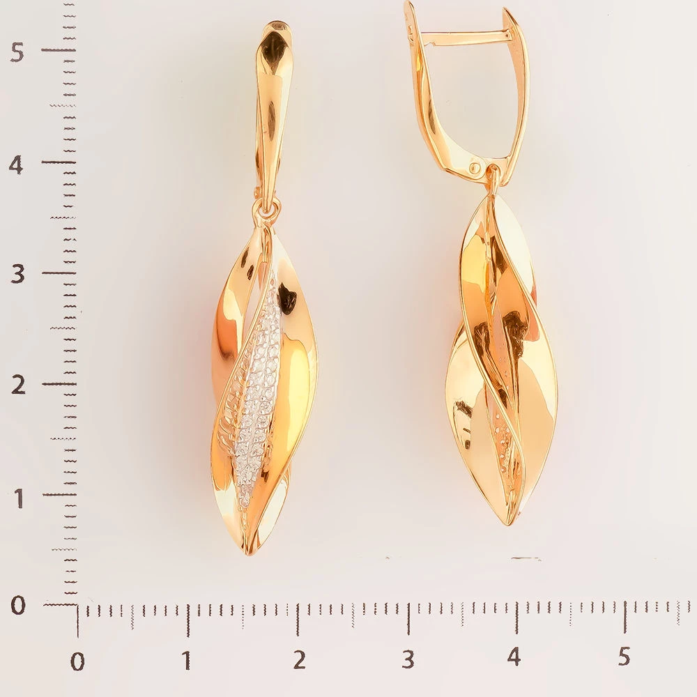 Серьги с фианитом из красного золота 585 пробы