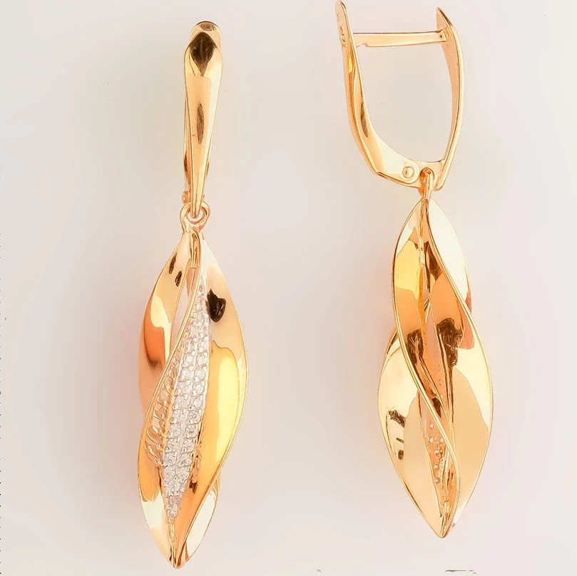 Серьги с фианитом из красного золота 585 пробы