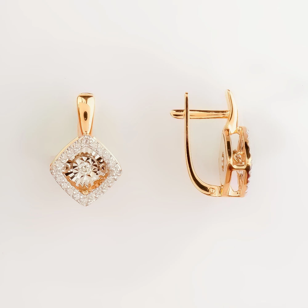 Серьги с бриллиантом из красного золота 585 пробы