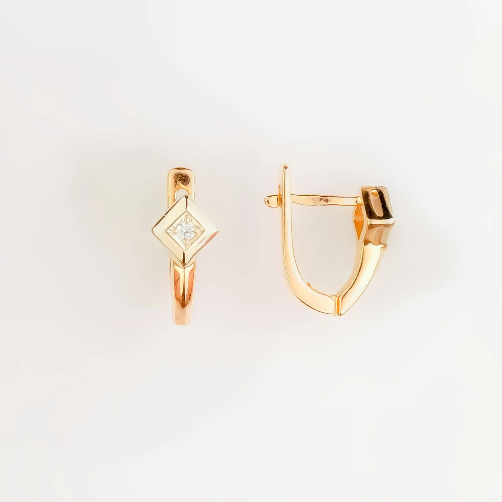 Серьги с бриллиантом из красного золота 585 пробы