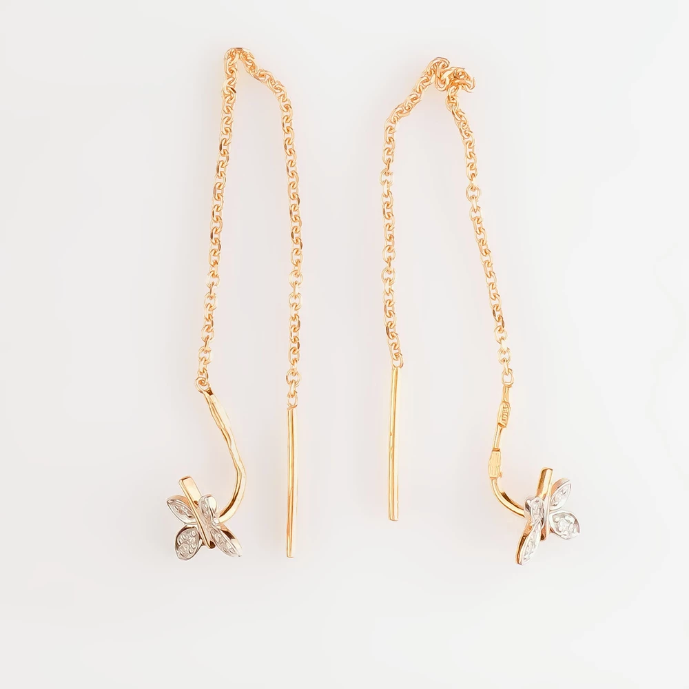 Серьги с бриллиантом из красного золота 585 пробы