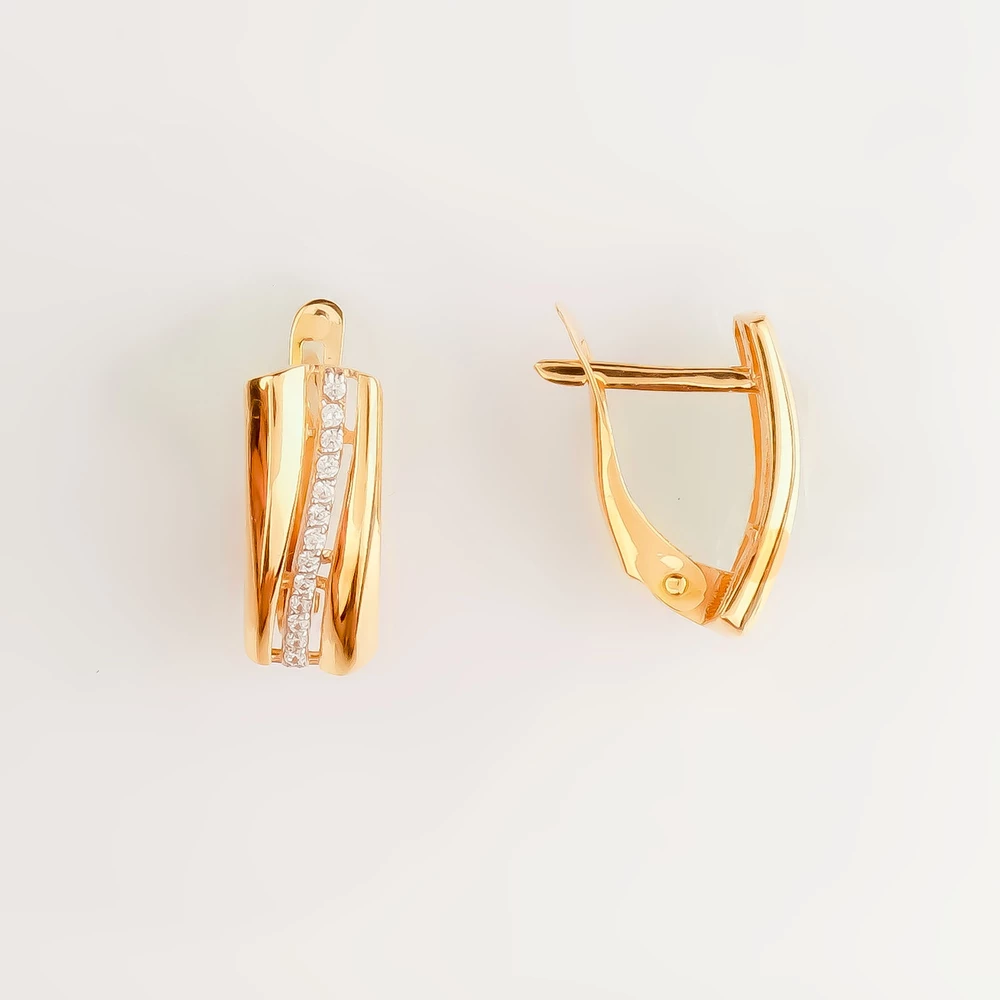 Серьги с фианитом из красного золота 585 пробы