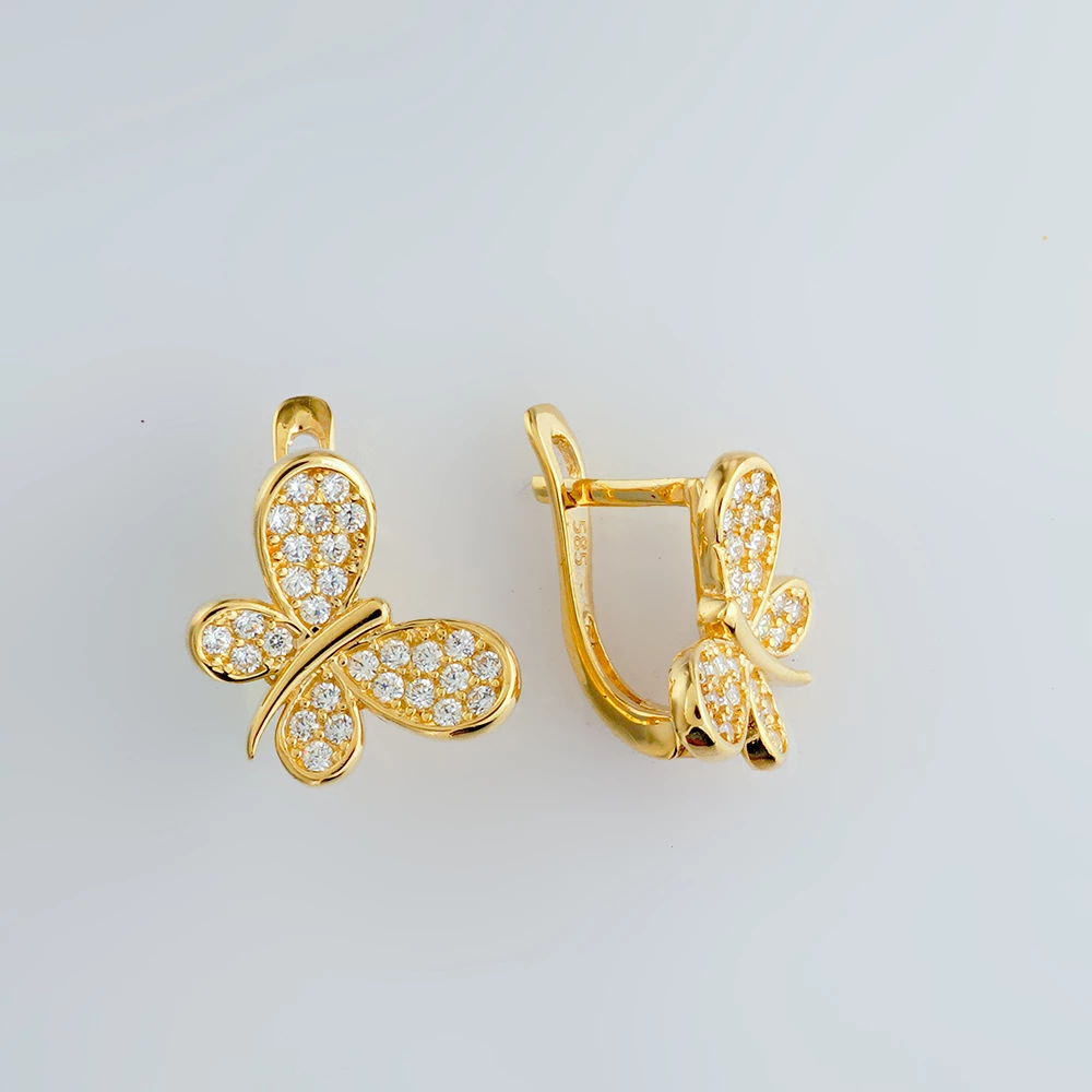 Серьги с фианитом из желтого золота 585 пробы