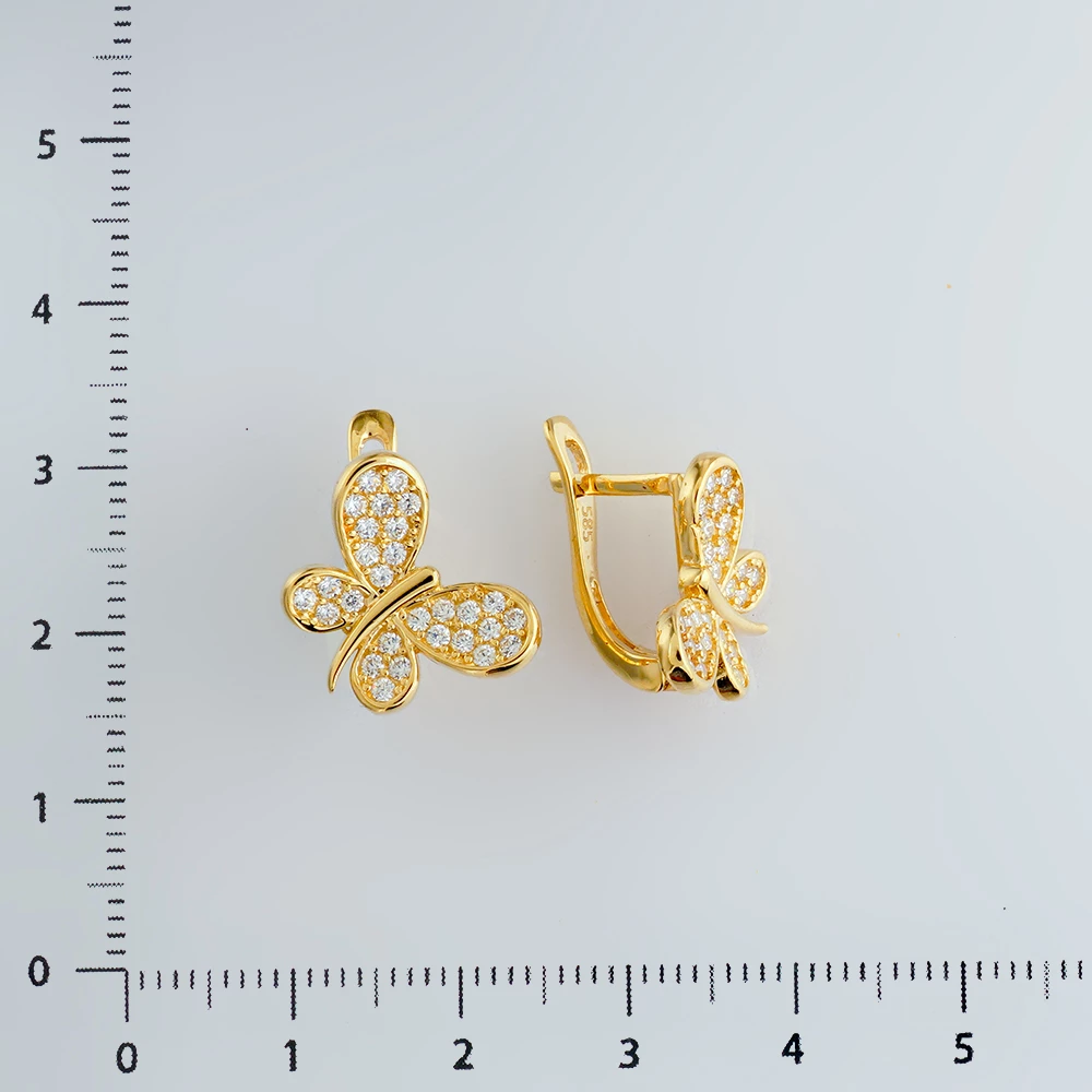 Серьги с фианитом из желтого золота 585 пробы