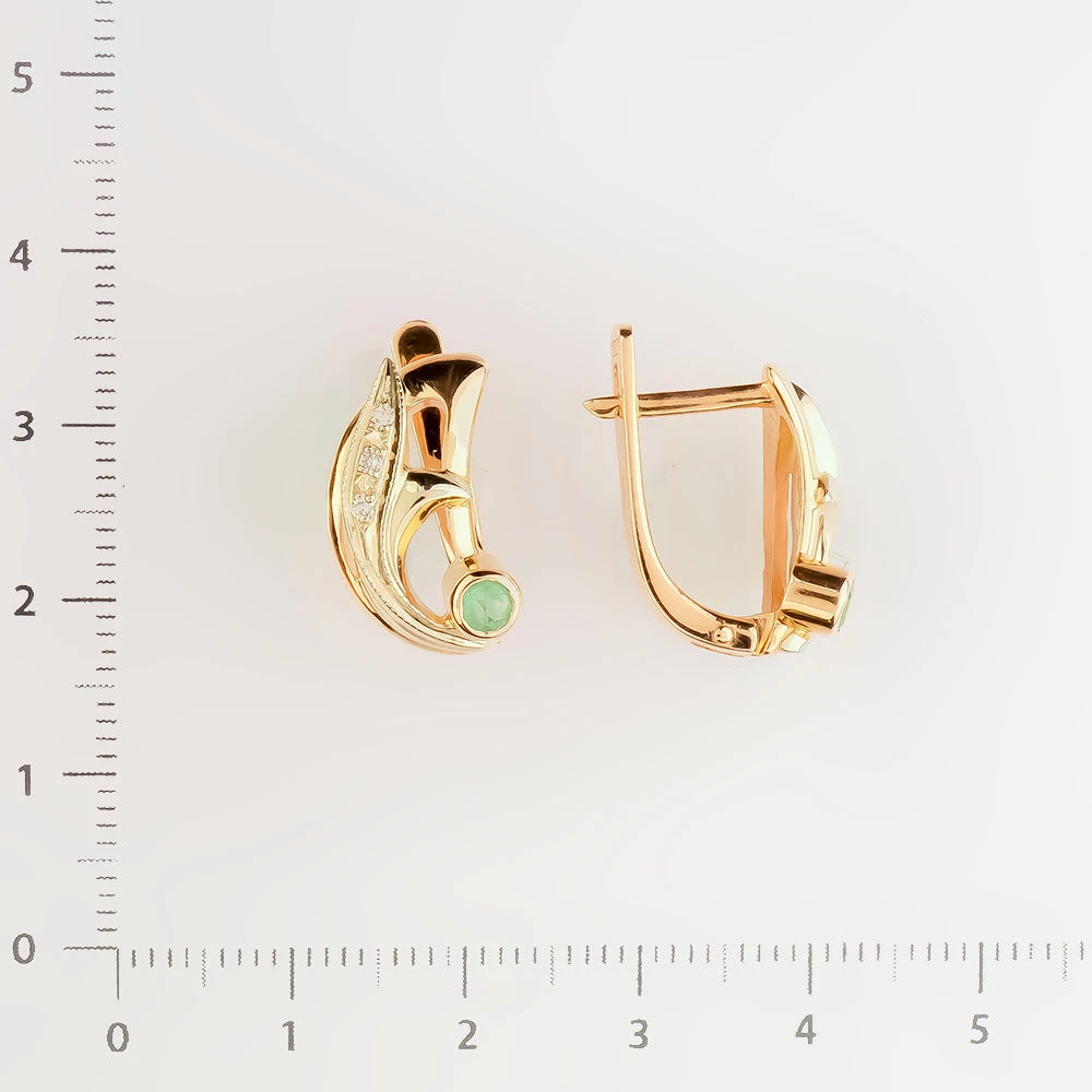 Серьги с изумрудом из красного золота 585 пробы