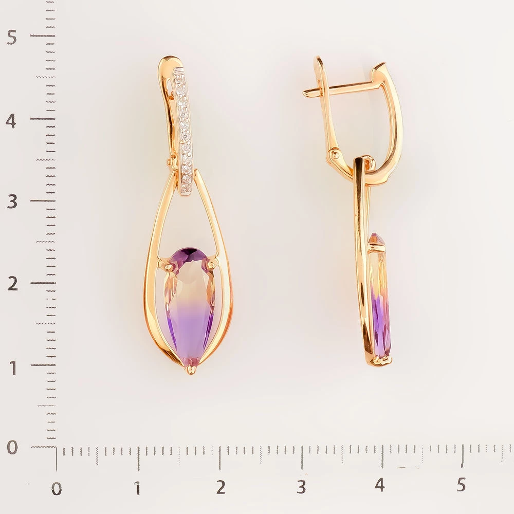 Серьги с аметрином синтетическим из красного золота 585 пробы