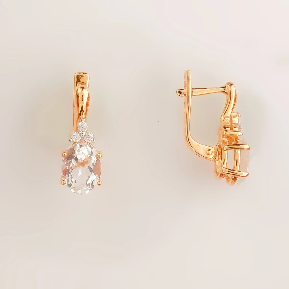 Серьги с фианитом из красного золота 585 пробы