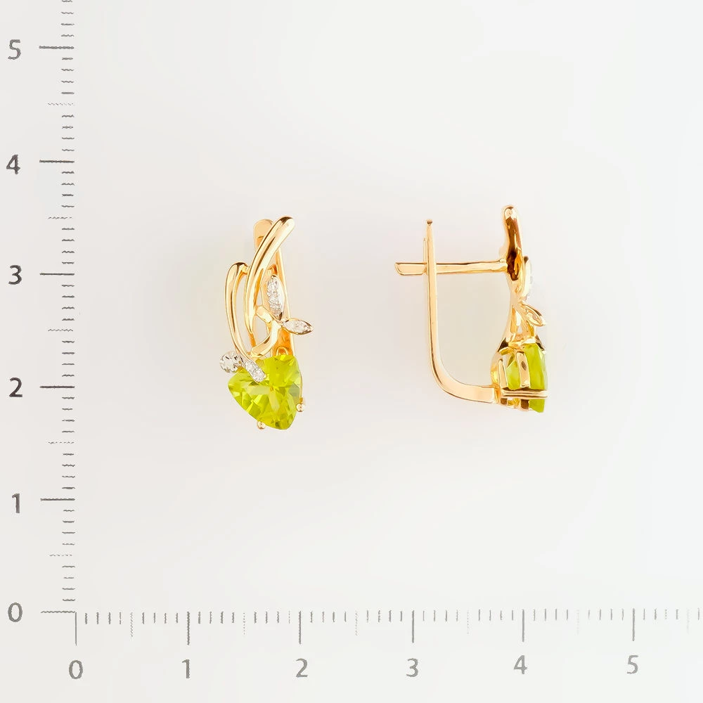 Серьги с хризолитом из красного золота 585 пробы