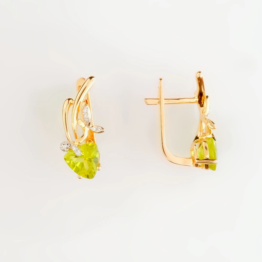 Серьги с хризолитом из красного золота 585 пробы