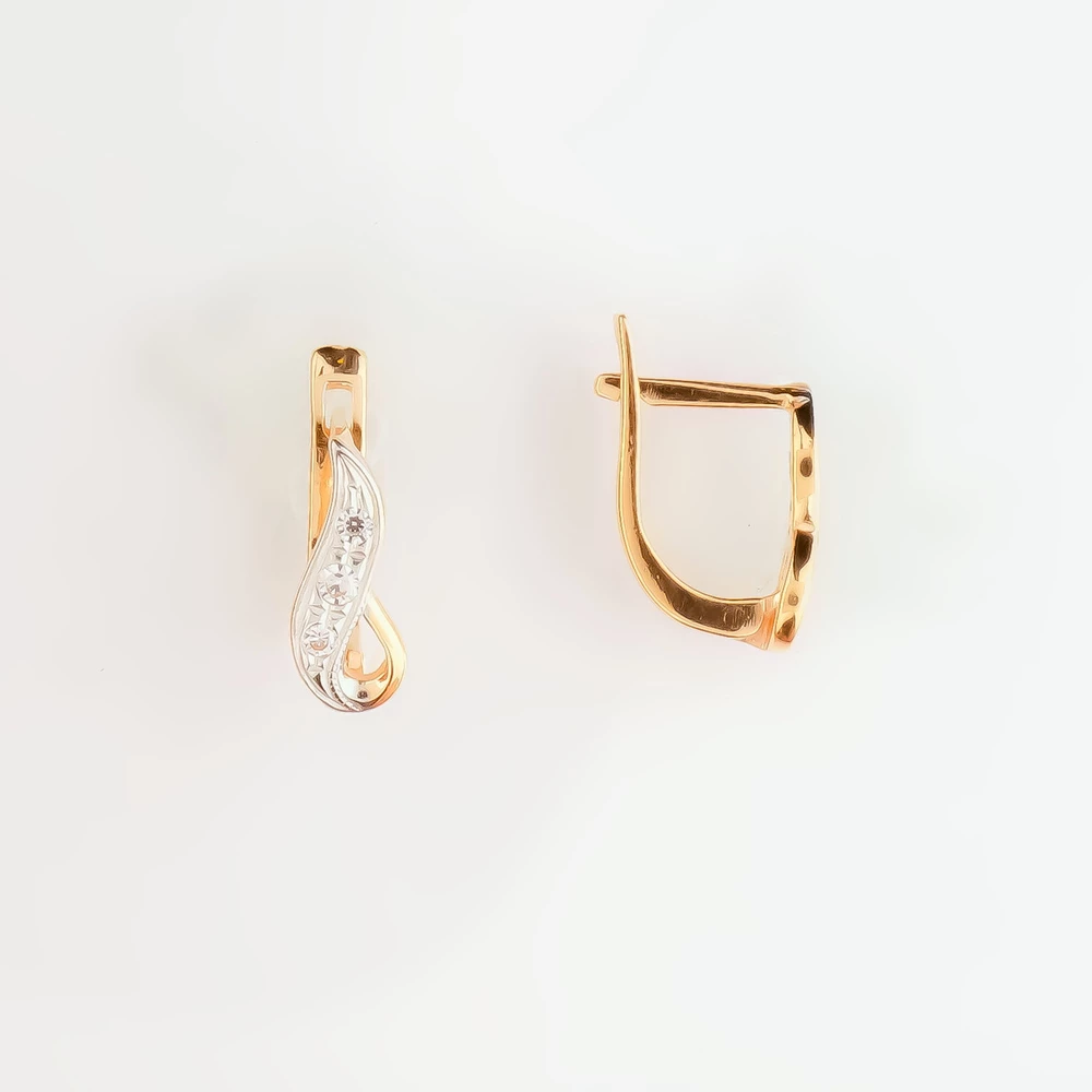 Серьги с фианитом из красного золота 585 пробы