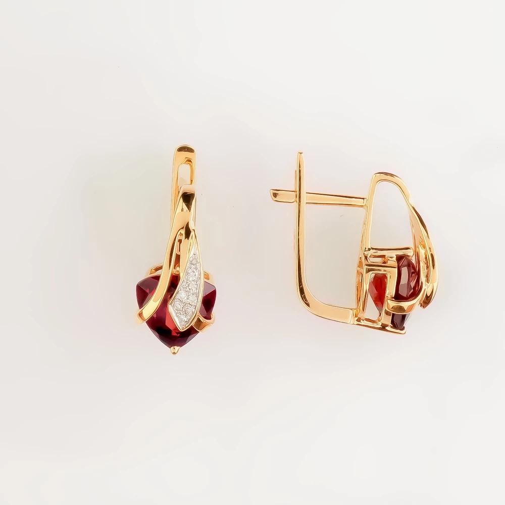 Серьги с гранатом из красного золота 585 пробы