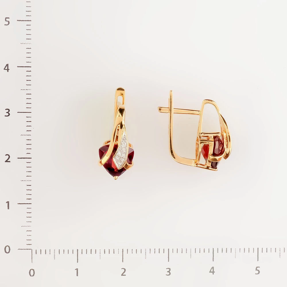 Серьги с гранатом из красного золота 585 пробы