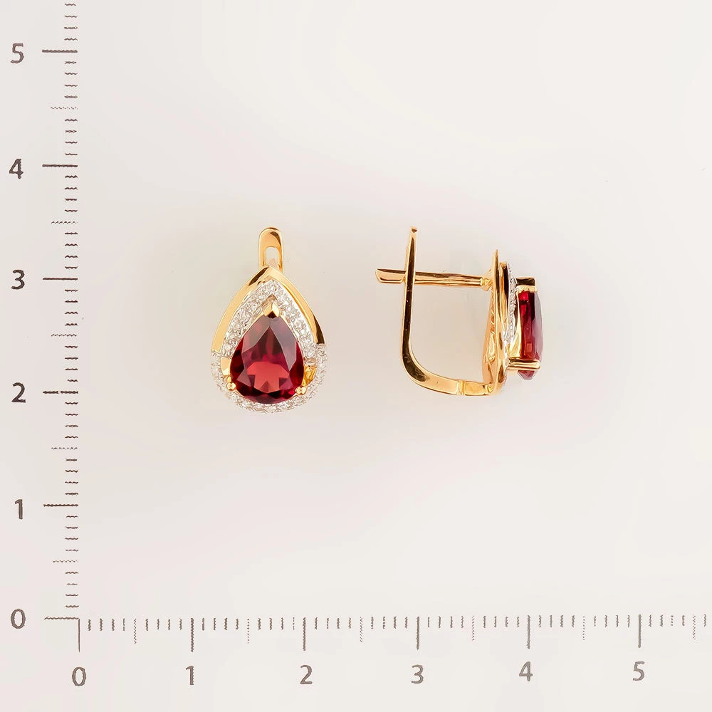 Серьги с гранатом из красного золота 585 пробы