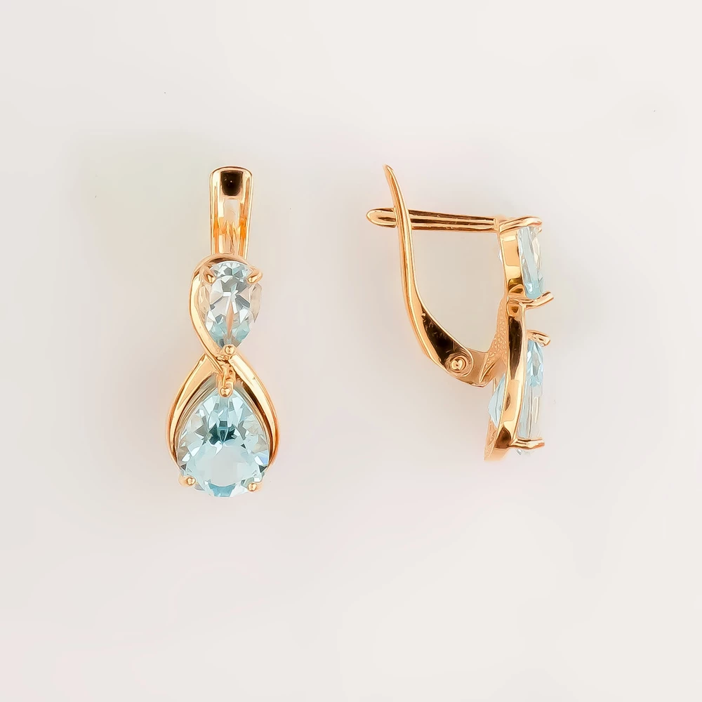 Серьги с топазом из красного золота 585 пробы