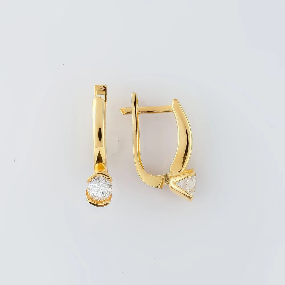 Серьги с фианитом из желтого золота 585 пробы