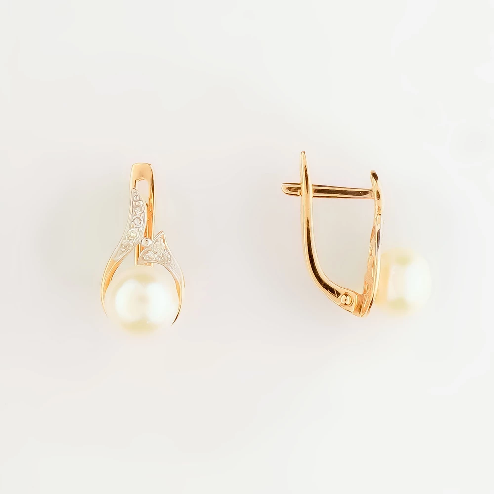 Серьги с культивированным жемчугом из красного золота 585 пробы